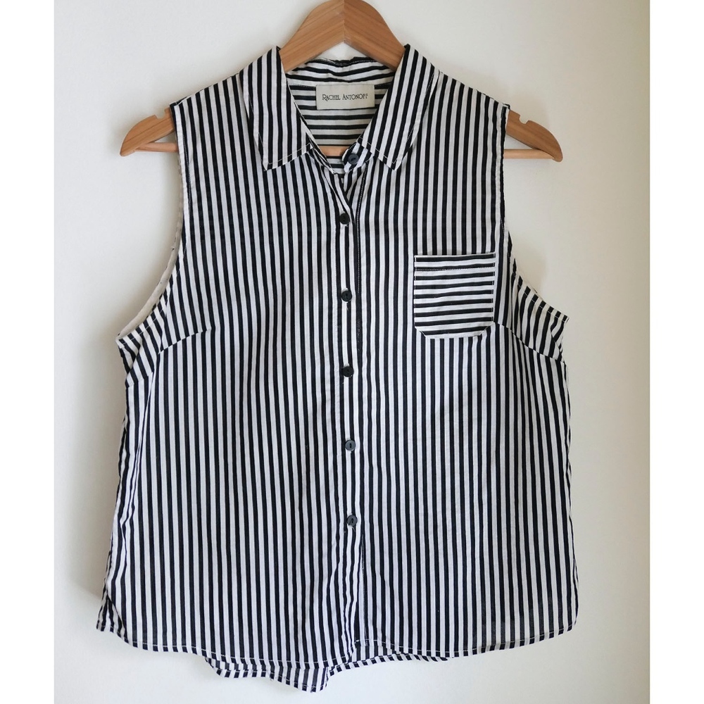 Rachel Antonoff Sleeveless Black White Striped Top